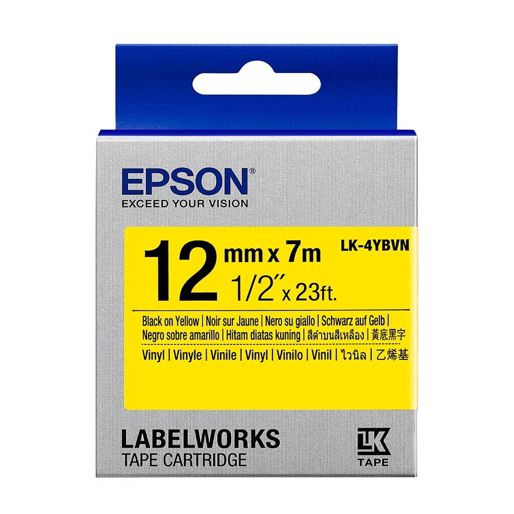 EPSON C53S654480 LK-4YBVN產業標籤帶耐久型(寬度12mm)黃底黑字