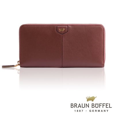 BRAUN BUFFEL - 蕾絲莉系列12卡拉鍊長夾 - 豆沙紅