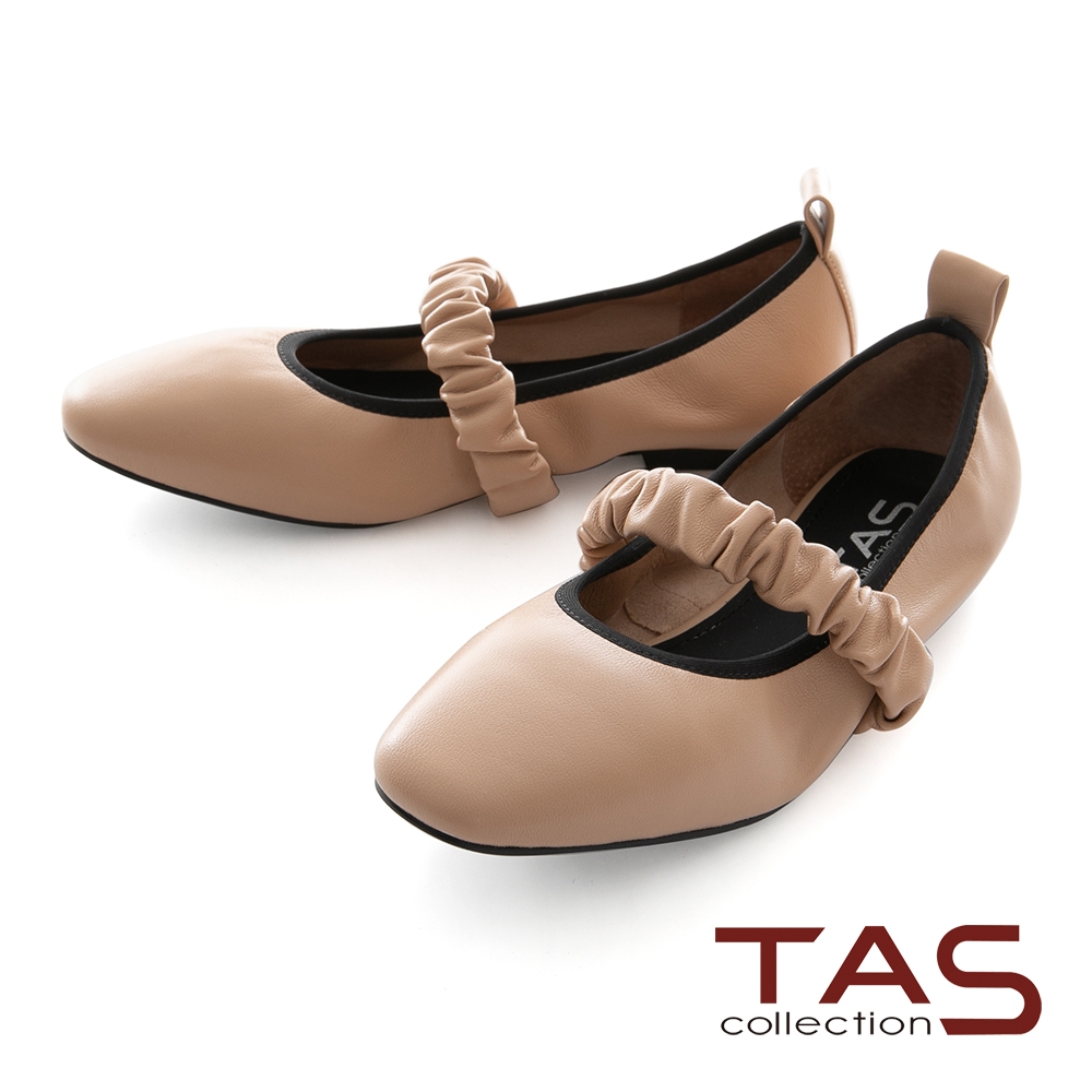 TAS原色簡約鬆緊繫帶平底鞋-氣質膚