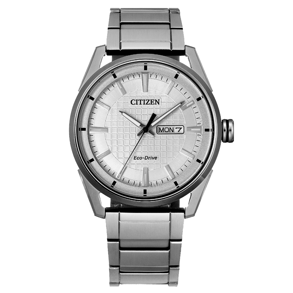 CITIZEN 光動能格紋設計時尚腕錶-銀(AW0080-57A)42mm