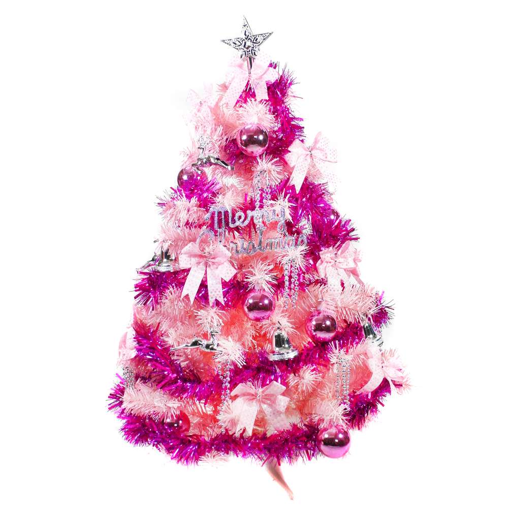摩達客 3尺(90cm)豪華版粉紅色聖誕樹(銀紫色系配件)(不含燈)