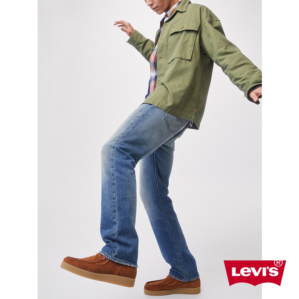 Levis 男款 501排釦直筒牛仔褲 / 精工中藍染刷白洗舊