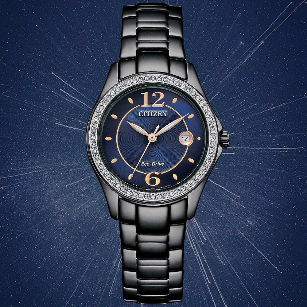 CITIZEN星辰 LADY'S系列 光動能 優雅水晶腕錶 母親節 禮物 29.5mm / FE1255-84L