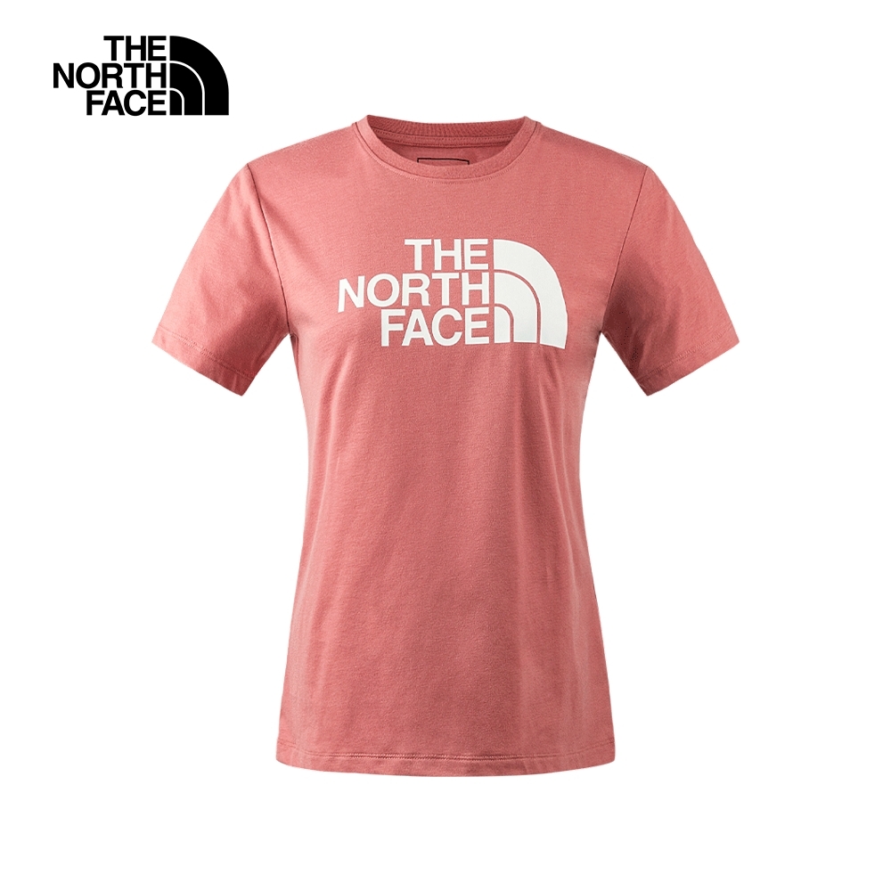 【The North Face 官方旗艦】北面女款紅色吸濕排汗胸前經典品牌LOGO印花休閒短袖T恤｜89QUNXQ