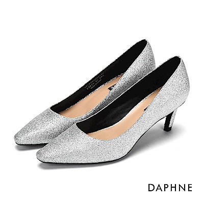 達芙妮DAPHNE 高跟鞋-金蔥亮片尖頭斜跟高跟鞋-銀