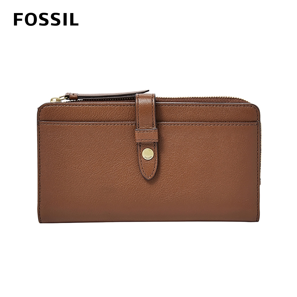 FOSSIL FIONA 金釦設計多功能零錢長夾-咖啡色 SL7704200