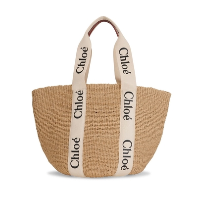 CHLOE 蔻依 Woody Basket 草編 手提 托特包 米色 白色