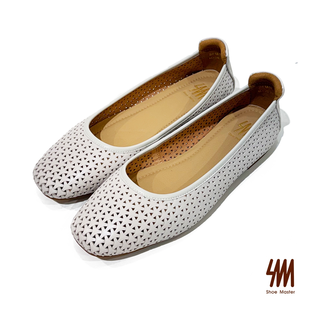 SM 經典羊皮編織涼感平底鞋(米白色)