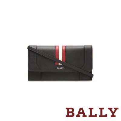 BALLY STAFFORD 經典條紋防刮牛皮長夾斜背包-黑