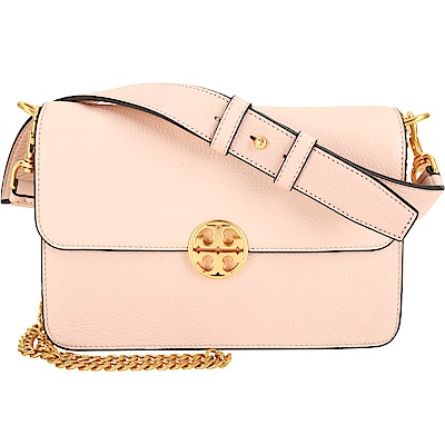 TORY BURCH Chelsea 黃銅雙T附短背帶牛皮肩背手提包(粉杏色)