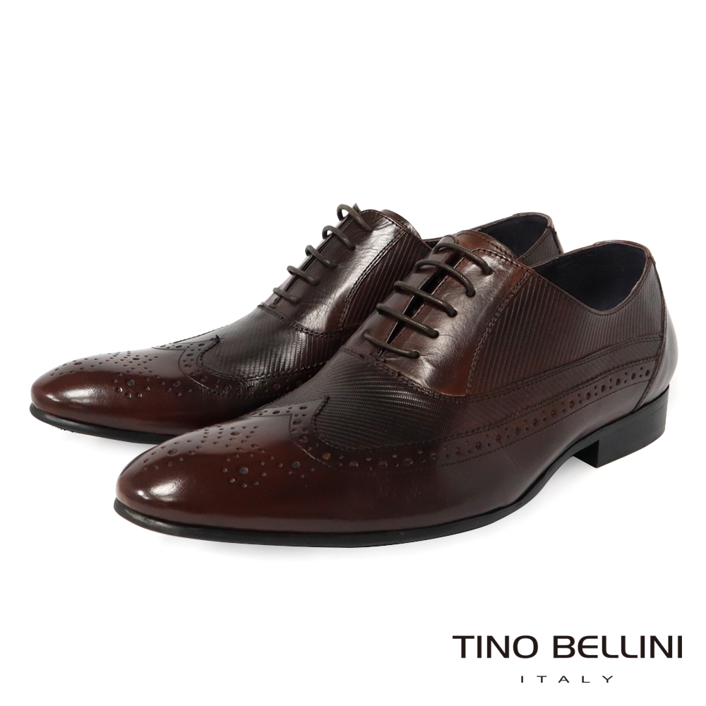 TINO BELLINI 男款 翼紋雕花斜紋繫帶紳士鞋