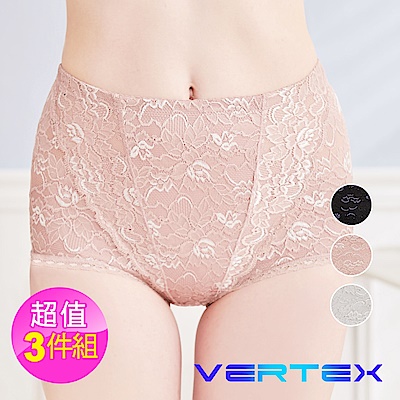 【VERTEX】透膚輕體雕蠶絲經典塑身內褲-3件組 (黑色/灰色/粉色)