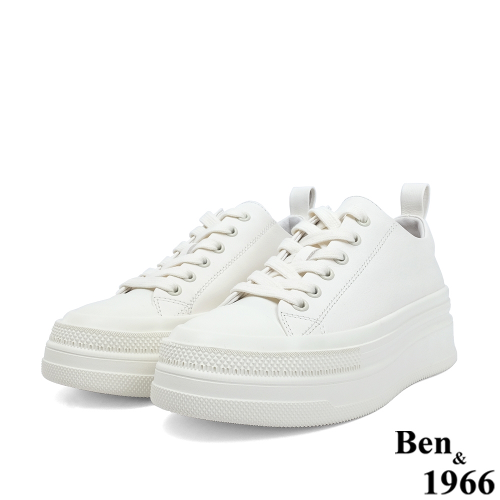 Ben&1966高級頭層牛皮流行厚底小白鞋-白(226251)