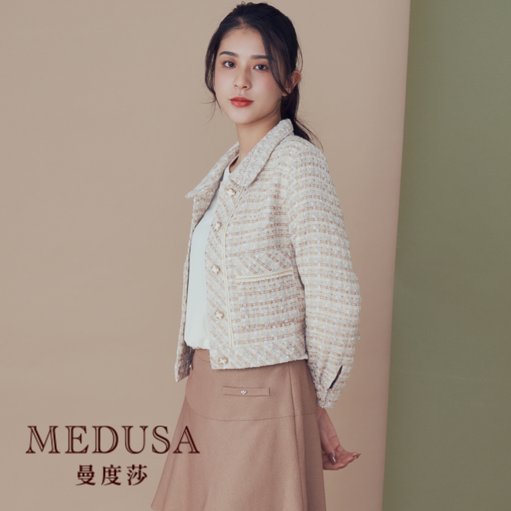 現貨【MEDUSA 曼度莎】米色毛呢小香風外套（M-XL）｜小香風 毛呢外套 短外套