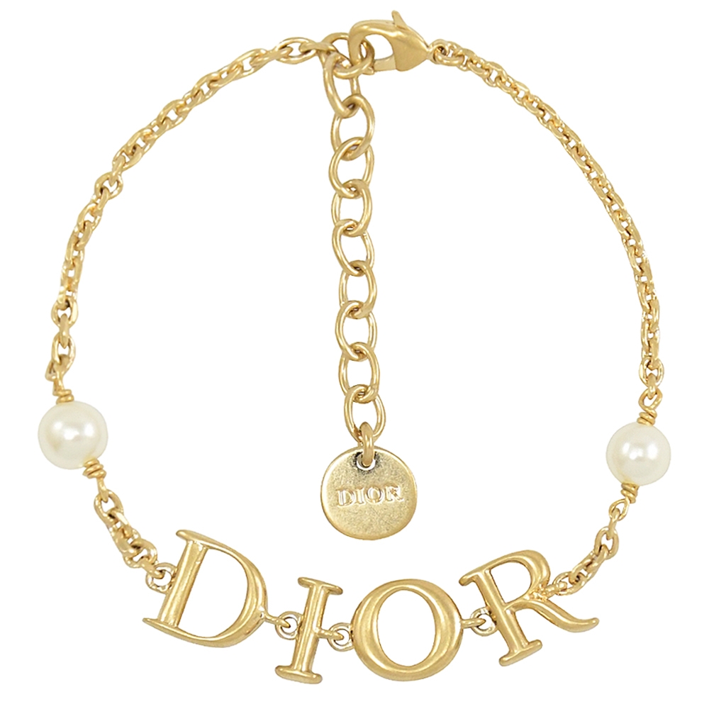 Christian Dior DIO(R)EVOLUTION 經典LOGO吊墜珠飾造型手鍊(金)