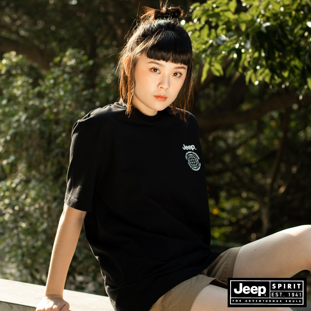JEEP 女裝 越野吉普車膠印短袖T恤-黑色