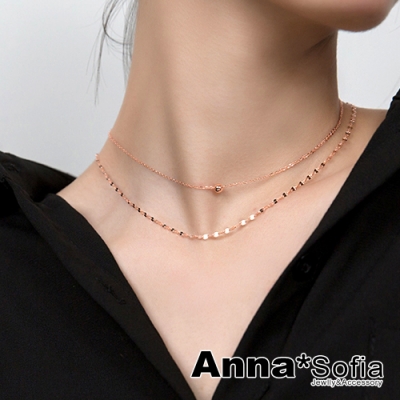 AnnaSofia 圓珠波光雙層鍊 925純銀鎖骨鍊項鍊(玫瑰金系)