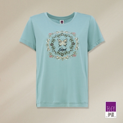 ILEY伊蕾 古典花園蝴蝶刺繡造型棉質上衣(藍色；M-XL)1232011205