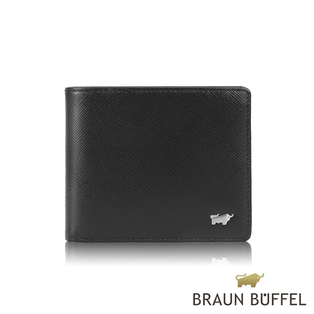 【BRAUN BUFFEL 德國小金牛】台灣總代理 尚恩A 12卡中間翻透明窗短夾-黑色/BF354-317-BK