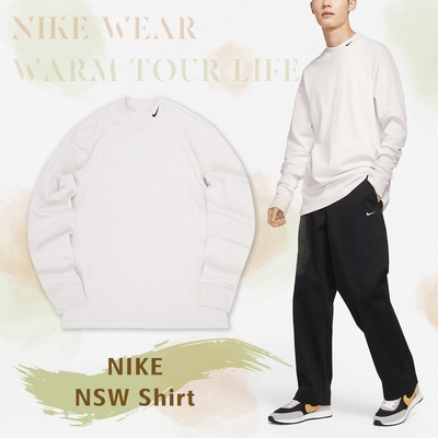 Nike 長袖上衣 NSW Shirt 男款 米白 復古 寬鬆 小高領 重磅 休閒 長T DX5869-030