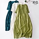 初色 棉麻風琴褶素色V領短袖連衣裙洋裝-共6色-67709(M-2XL可選) product thumbnail 1