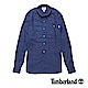 Timberland 男款藍色素面單口袋亞麻長袖襯衫 product thumbnail 1