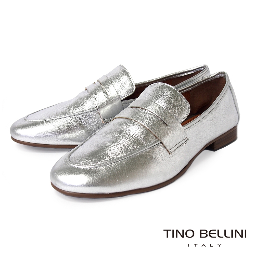 Tino Bellini 巴西進口輕奢質感牛皮樂福便鞋-銀