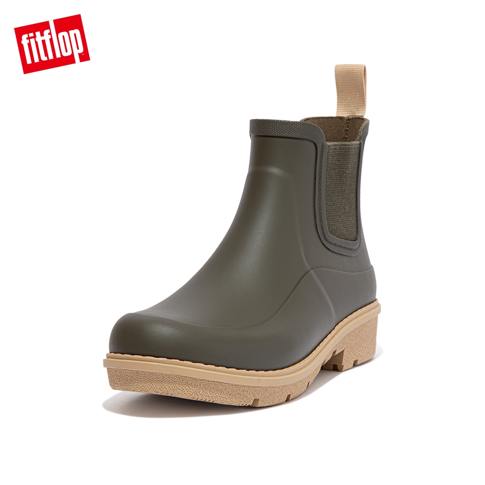 【FitFlop】WONDERWELLY CONTRAST-SOLE CHELSEA BOOTS輕量短筒雨靴-女(苔癬綠)