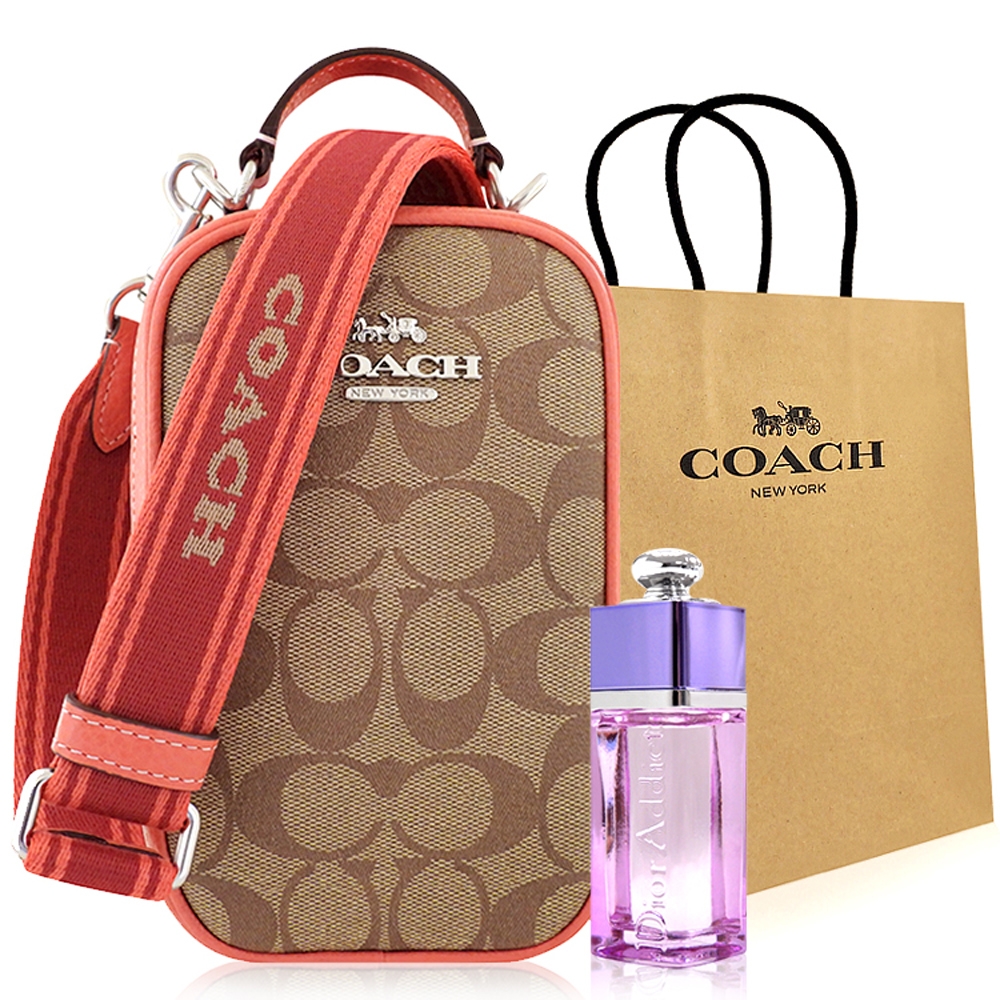 COACH 橘色大C PVC手提/斜背兩用包+Dior 品牌經典隨身小香水