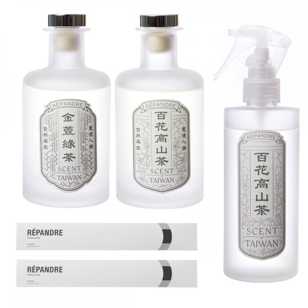 hoi! 台灣茶香氛擴香220ml*2(百花高山茶+金萱綠茶)+織品空間噴霧250ml (H014292329)