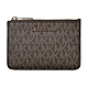 MK MICHAEL KORS JET SET 銀字LOGO滿版字母印花PVC 3卡拉鍊鑰匙零錢包(棕) product thumbnail 1