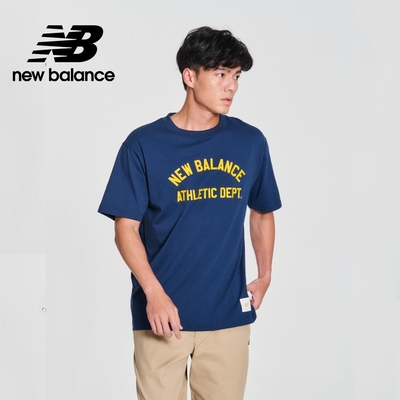 【New Balance】 撞色標語短袖上衣_男性_深藍色_MT41514NNY