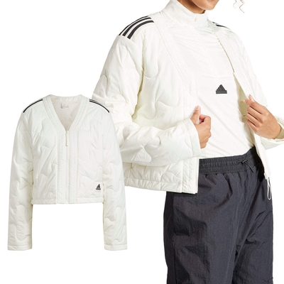 Adidas W Nuganic INS J 女款 白色 短版 休閒 保暖 舒適 V領 運動 休閒 外套 IS1260