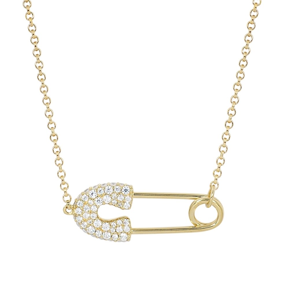 apm MONACO法國精品珠寶 閃耀白色晶鑽金色別針造型可調整長項鍊