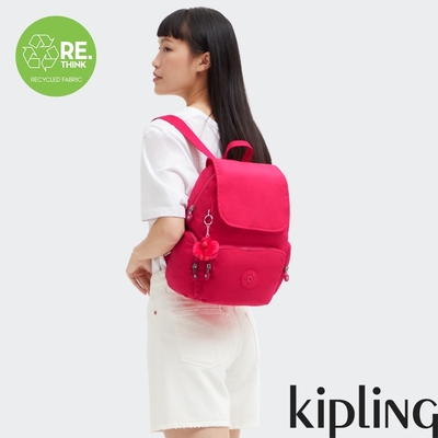 Kipling 甜蜜糖果粉掀蓋拉鍊後背包-CITY ZIP S