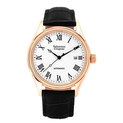 Valentino Coupeau 范倫鐵諾 古柏 經典羅馬機械錶(玫殼/白面/黑皮)