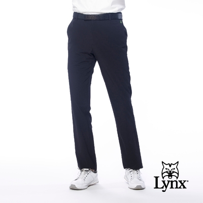 【Lynx Golf】男款彈性舒適特殊剪裁後腰剪接隱形拉鍊平口休閒長褲-黑色