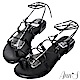 Ann’S二代腳部馬甲線-繫繩繞帶平底羅馬涼鞋-黑 product thumbnail 1