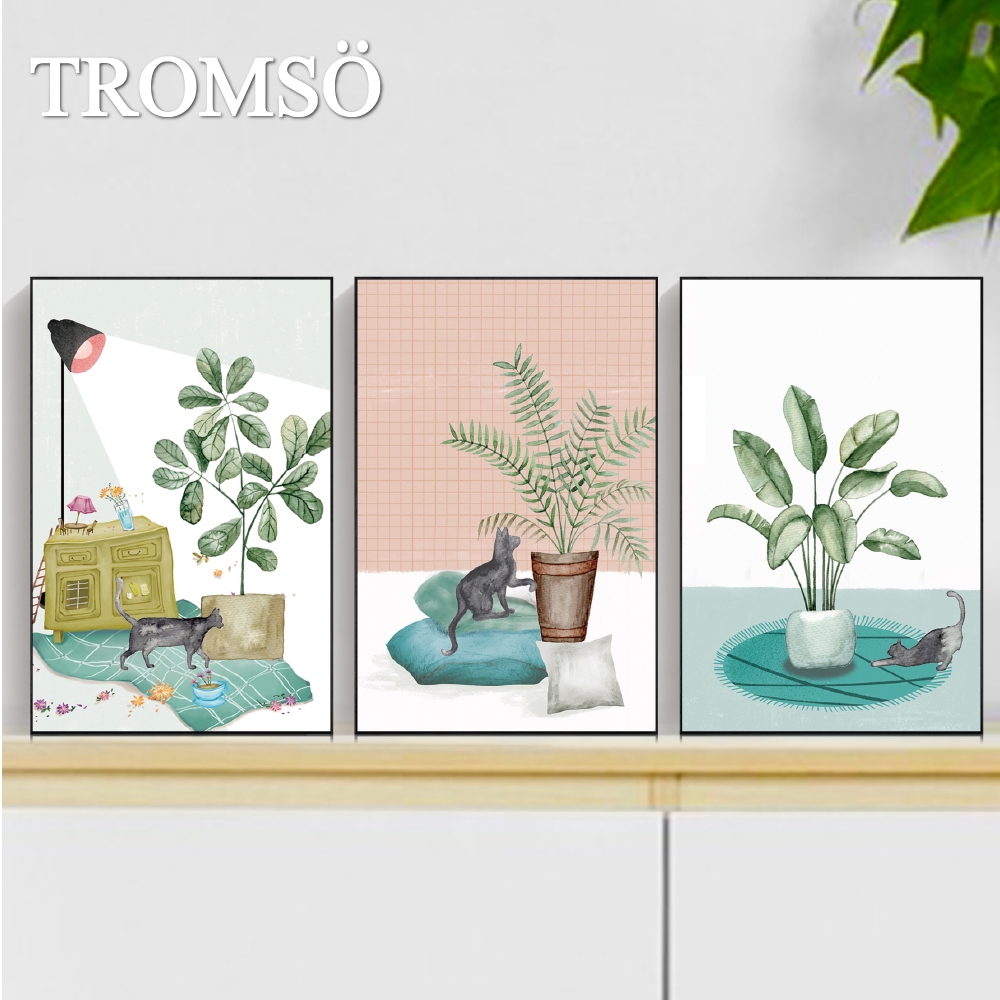TROMSO北歐生活版畫有框畫-萌貓日記WA188(三幅一組)