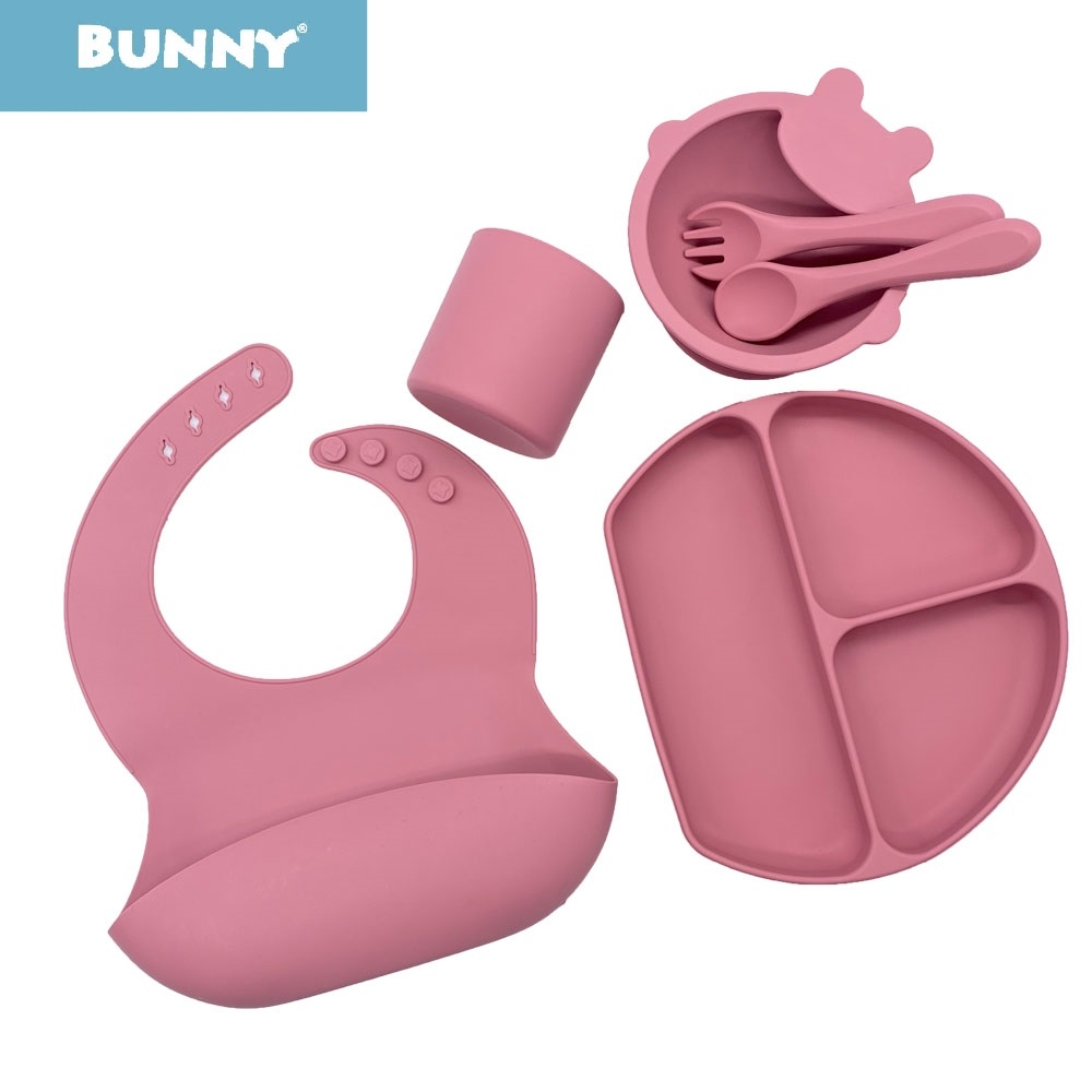 『Bunny』幼兒矽膠餐具六件組- 食品級矽膠/耐高溫、(無雙酚A 、塑化劑、BPA、PVC)
