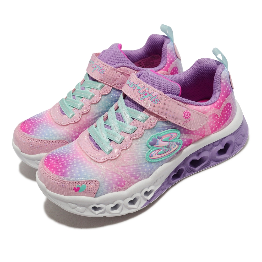 Skechers 休閒童鞋 S Lights-Flutter Heart Lights 紫 燈鞋 愛心 魔鬼氈 中童 302315LPKMT