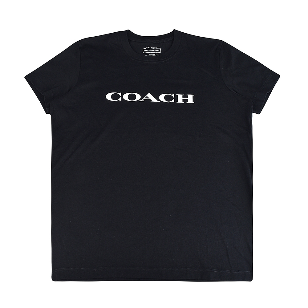 COACH字母LOGO白字設計純棉圓領短袖T恤(女款/黑)