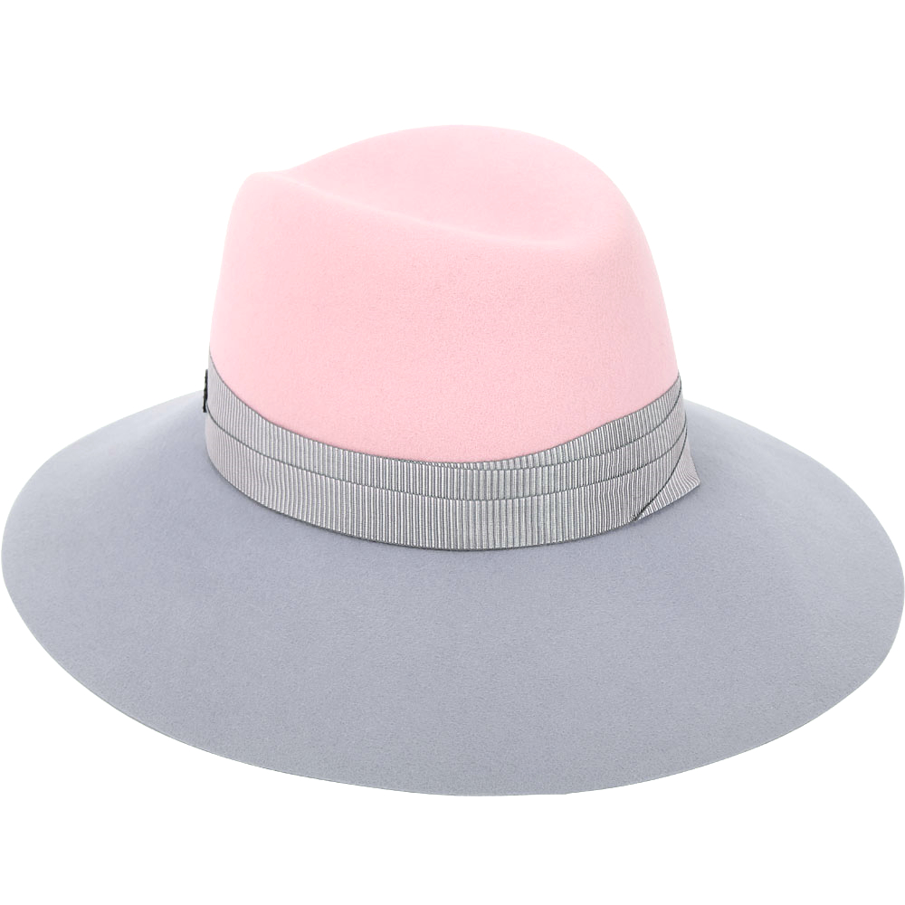 Maison Michel KATE 撞色綢緞織帶兔毛氈大寬檐軟呢帽(粉x灰) | 精品