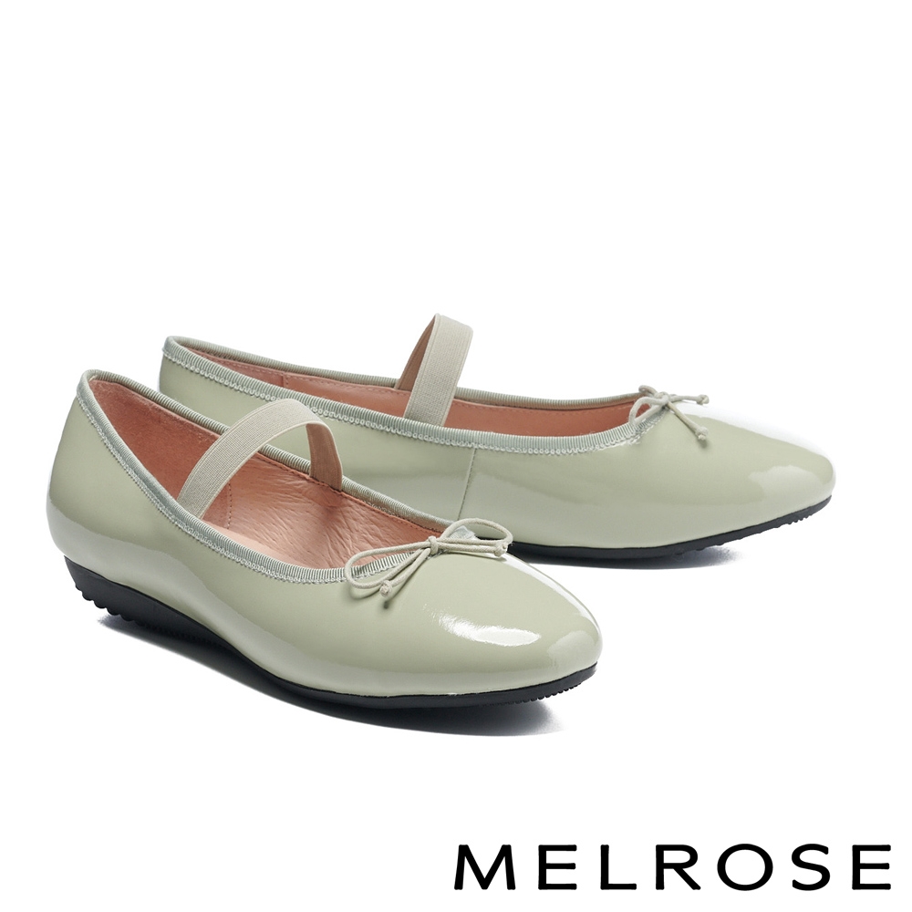 低跟鞋 MELROSE 典雅氣質蝴蝶結寬帶全真皮楔型低跟鞋－綠