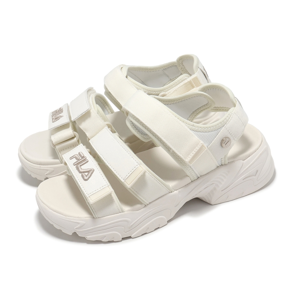 Fila 涼鞋 Tapered Sandals 女鞋 白 粉 魔鬼氈 抓地 厚底增高 涼拖鞋 斐樂 5S316Y111