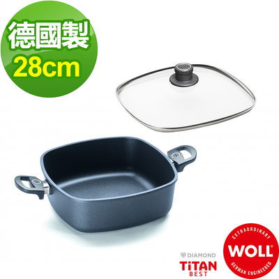 【德國WOLL】Titan Best鈦鑽石系列28CM 方型不沾湯鍋(含蓋)