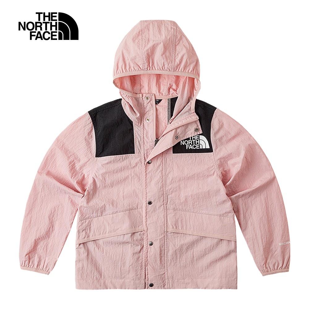 【The North Face 官方旗艦】北面兒童粉紅色防風防曬彈力滾邊袖口休閒連帽外套｜899BHZI