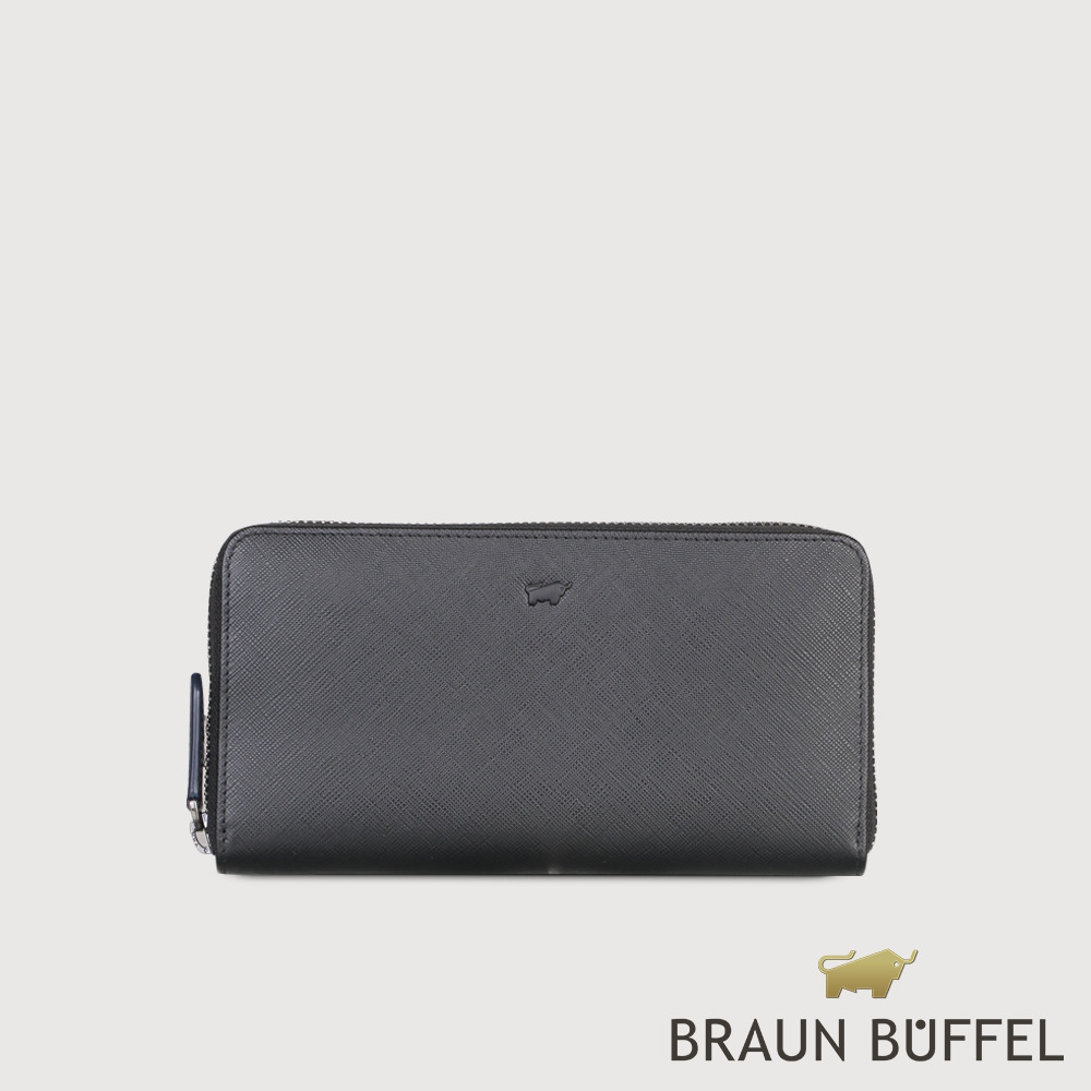 【BRAUN BUFFEL 德國小金牛】台灣總代理 洛菲諾P-II 12卡拉鍊長夾-黑色/BF347-602-BK