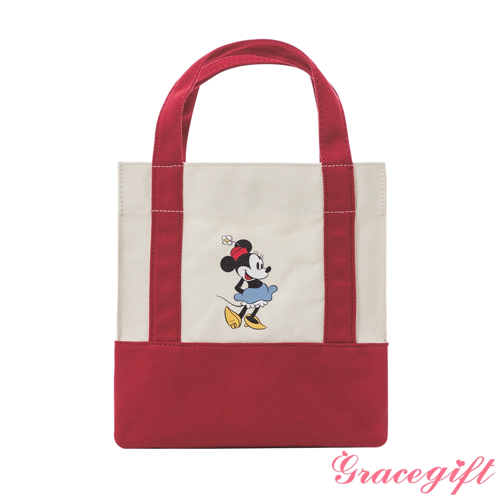 【Grace Gift】迪士尼米妮款帆布便當袋 紅