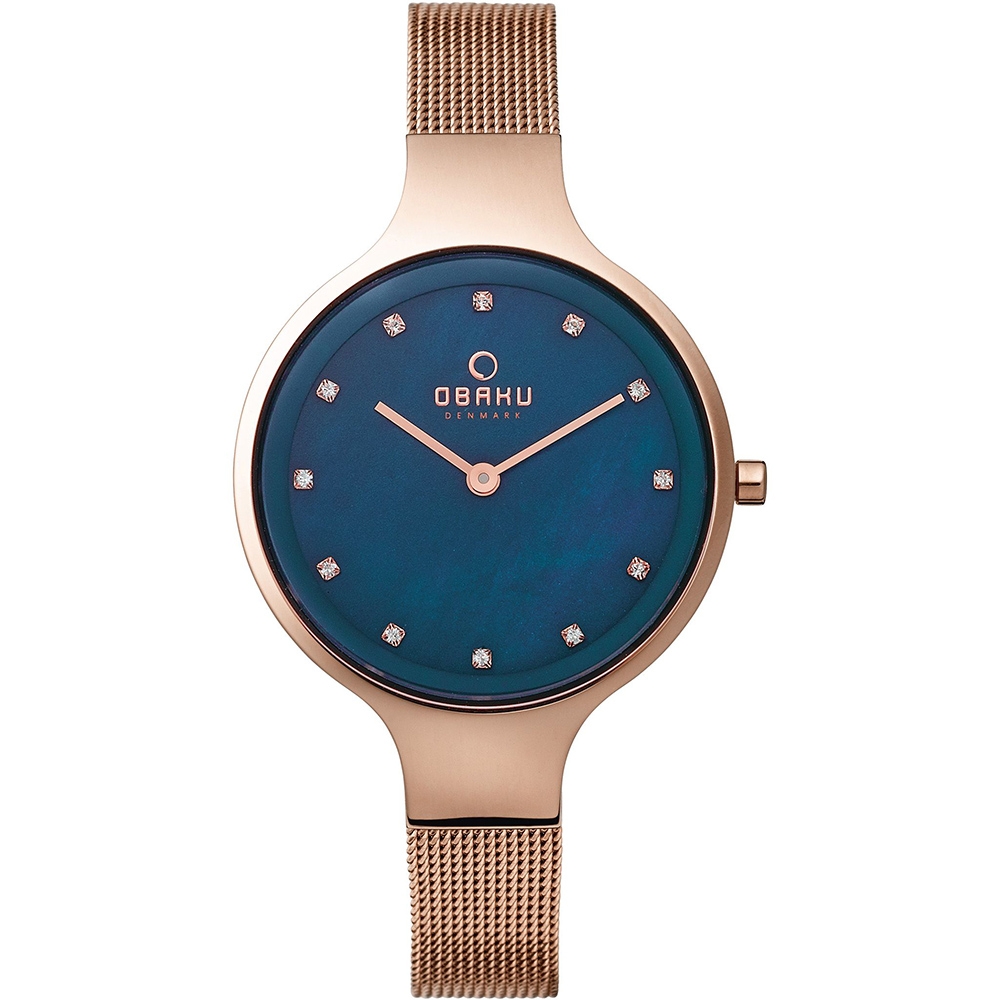 OBAKU 星光眷戀珍珠母貝時尚腕錶-玫瑰金藍-V173LXVLMV/32mm